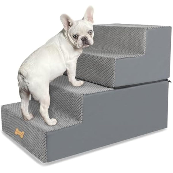 Nepfaivy Dog Steps Stairs for Bed - Non-Slip Pet Stairs for Small Dogs and Cats, 4-Steps Dog Ramp for Sofa with High Density Foam and Removable Cover, 61x40x45cm