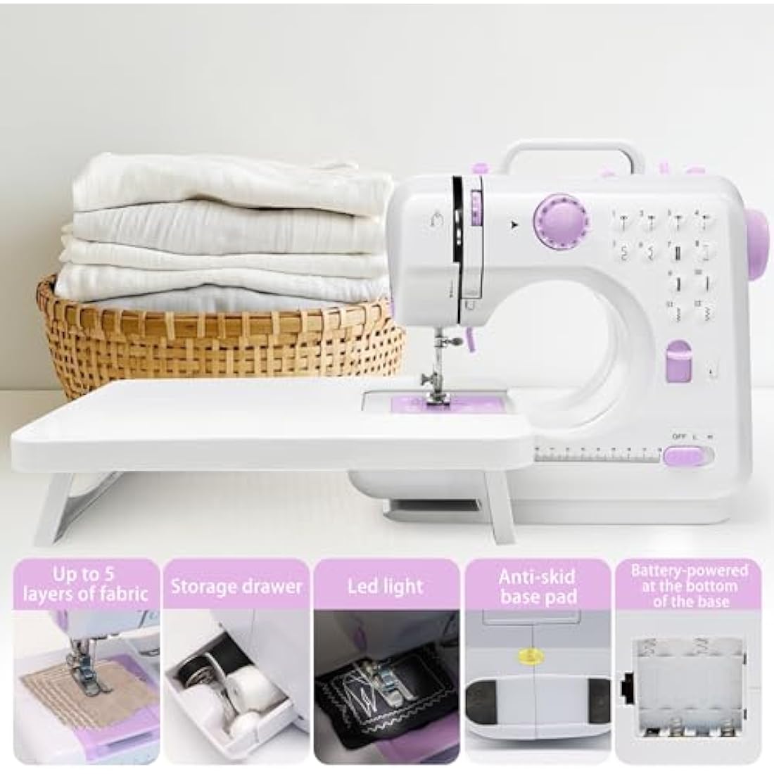 Sewing Machine, Mini Sewing Machine Portable Electric Sewings Machines, 12 Stitches Sewings Machine with LED Light, Sewing Accessory Kit, Ideal for Clothing, Pillowcases, Sheets