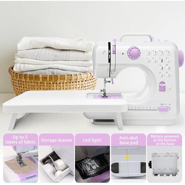 Sewing Machine, Mini Sewing Machine Portable Electric Sewings Machines, 12 Stitches Sewings Machine with LED Light, Sewing Accessory Kit, Ideal for Clothing, Pillowcases, Sheets