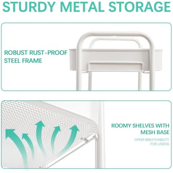 KINGRACK 3 Tier Metal Storage Trolley on Wheels, Beauty Book Craft Tea Art Trolley for Home Bathroom Kitchen Laundry, No screws needed Easy Rolling Utility Cart Mobile Storage Shelving Organizer