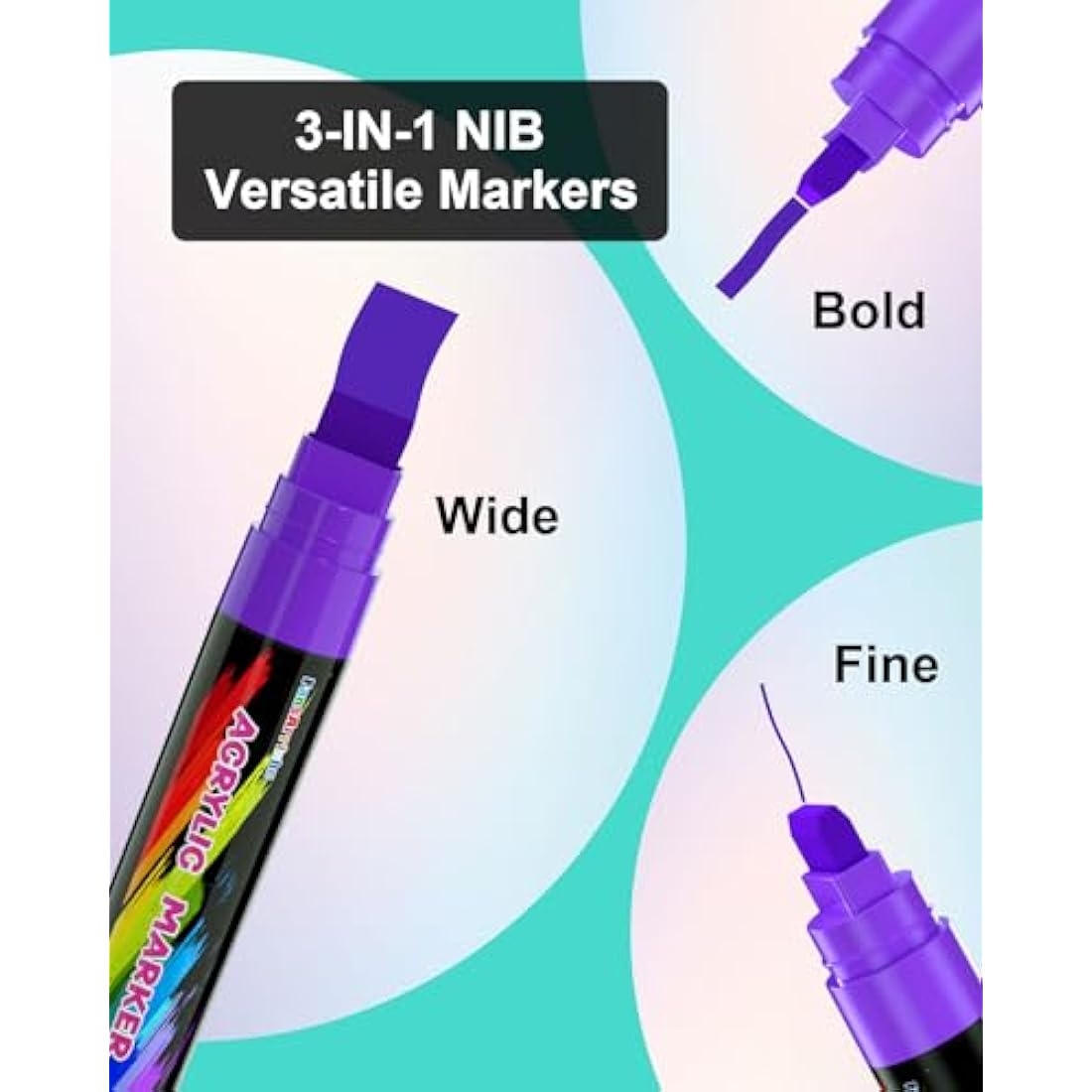 FansArriche Acrylic Marker Graffiti Pens, 15 mm Jumbo Felt Tip, 18 Colours Waterproof Paint Pens for Marking, Acrylic Marker for Stones, Waterproof, Signs, Calligraphy and Paintings