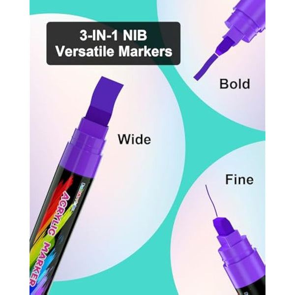 FansArriche Acrylic Marker Graffiti Pens, 15 mm Jumbo Felt Tip, 18 Colours Waterproof Paint Pens for Marking, Acrylic Marker for Stones, Waterproof, Signs, Calligraphy and Paintings