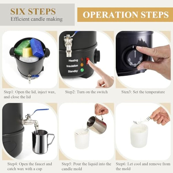 6L Wax Melter for Candle Making, Electric Wax Melting Container with Heat Resistant Handle & Stainless Spout & Temperature Controller for Soy Wax Soap Base Candle Making Supplies for Home - UK Plug