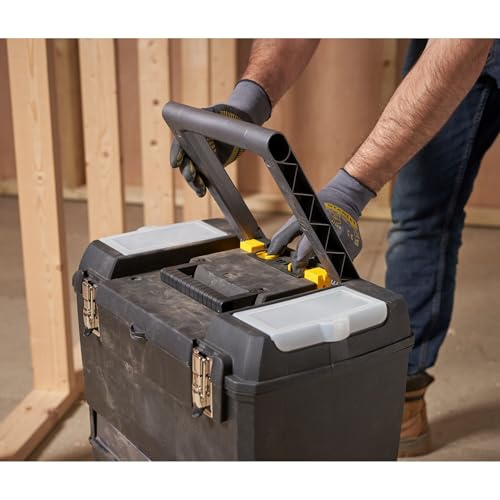 STANLEY Mobile Work Centre Toolbox, 2-in-1 Rolling Workshop with Stackable Units, Removable Toolbox, and Swivel Storage Carousel, 1-93-968