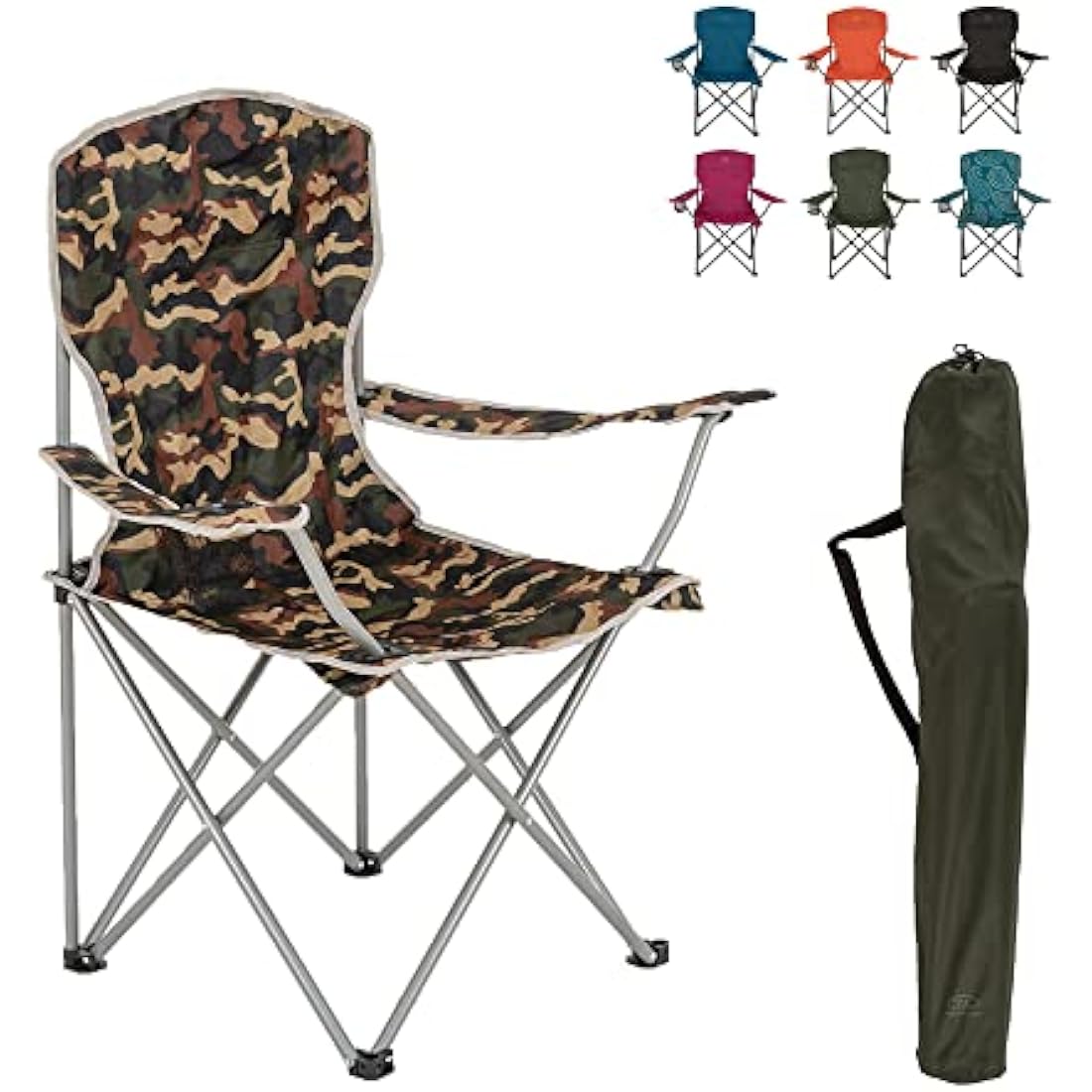 Highlander Camping Chair - Compact & Lightweight Folding Chair, 2.2kg, Portable Chair for Outdoors, Durable Steel Frame Arm Chair with Cup Holder