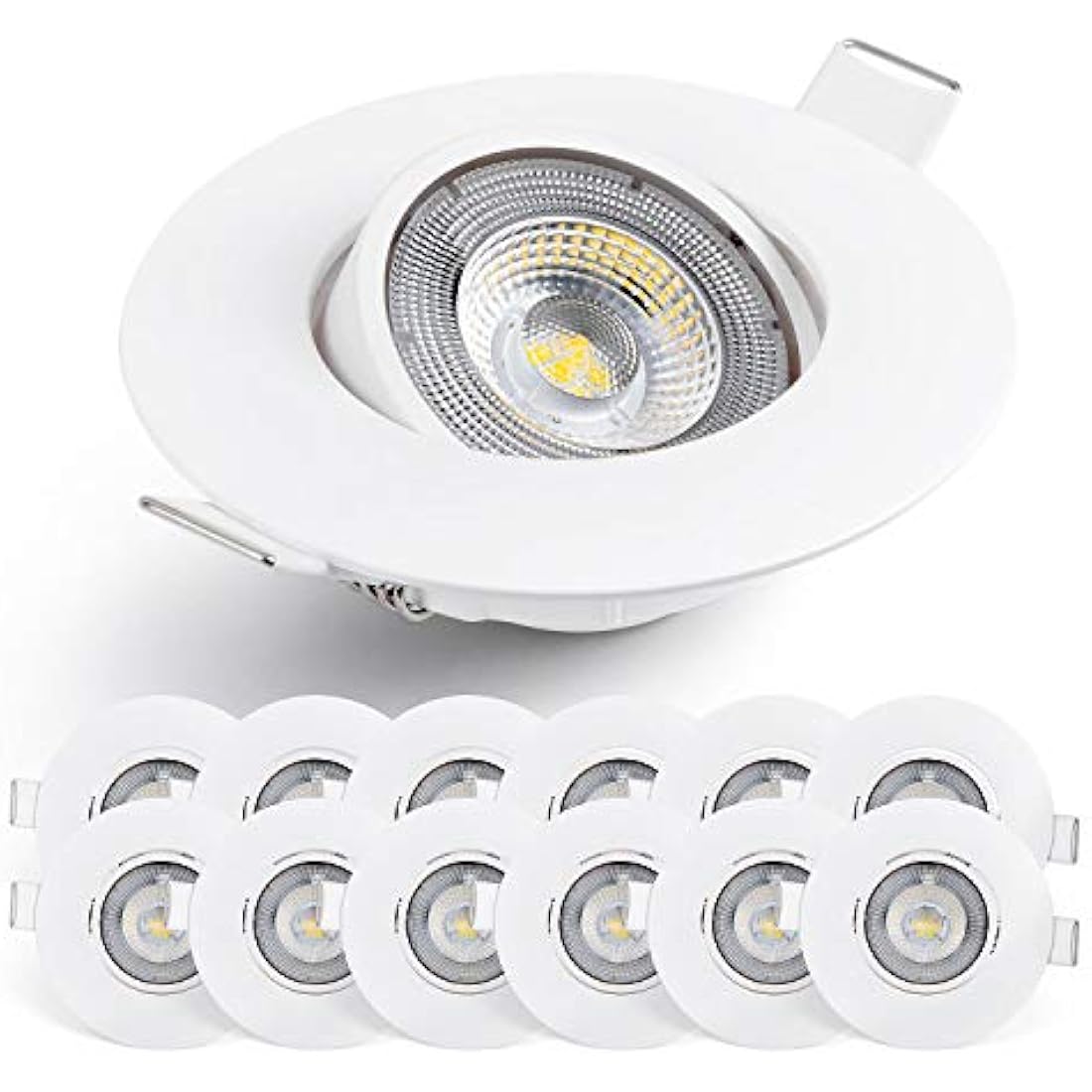 EMOS LED Spot Lights Ceiling Round 5W / 450lm, 6500K Cold White | 50° Tilt Swivel Recessed Ceiling Lights, Ultra Slim | Pack of 12 Recessed LED Downlights for Ceiling, Mains Powered, White