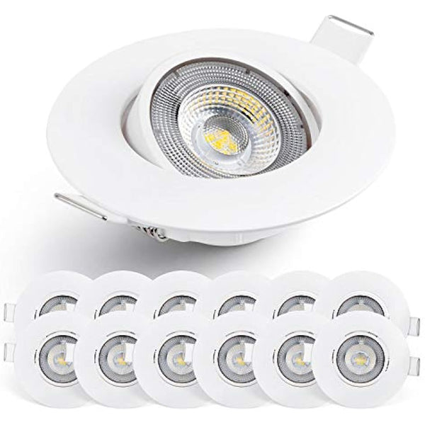EMOS LED Spot Lights Ceiling Round 5W / 450lm, 3000K Warm White | 50° Tilt Swivel Recessed Ceiling Lights, Ultra Slim | Pack of 12 Recessed LED Downlights for Ceiling, Mains Powered, White