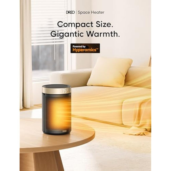 Dreo Electric Heater, 1500W Energy Efficient Space Silent Room Heater, Portable Ceramic Fan Heaters, Thermostat 3 Modes 12H Timer, Overheat & Tip Over Protection, for Bedroom, Atom 316, Gold