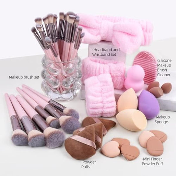 MAANGE Makeup Brush Set, 51 Pcs Makeup Tool Set Premium Synthetic Foundation Powder Concealers Eye shadows Blush Makeup Brushes(Pink)