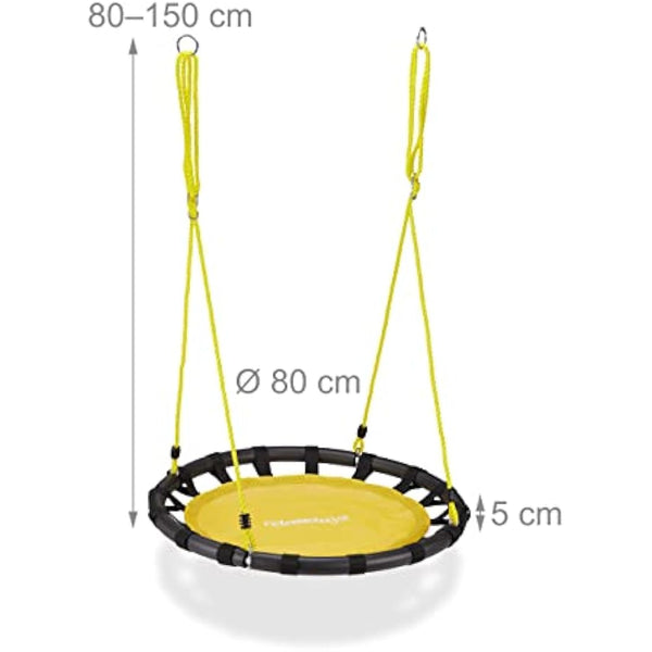 Relaxdays Nest, Round Hanging Swing for Children, Height-Adjustable, Ø: 80 cm, For up to 100 kg, Yellow, Steel