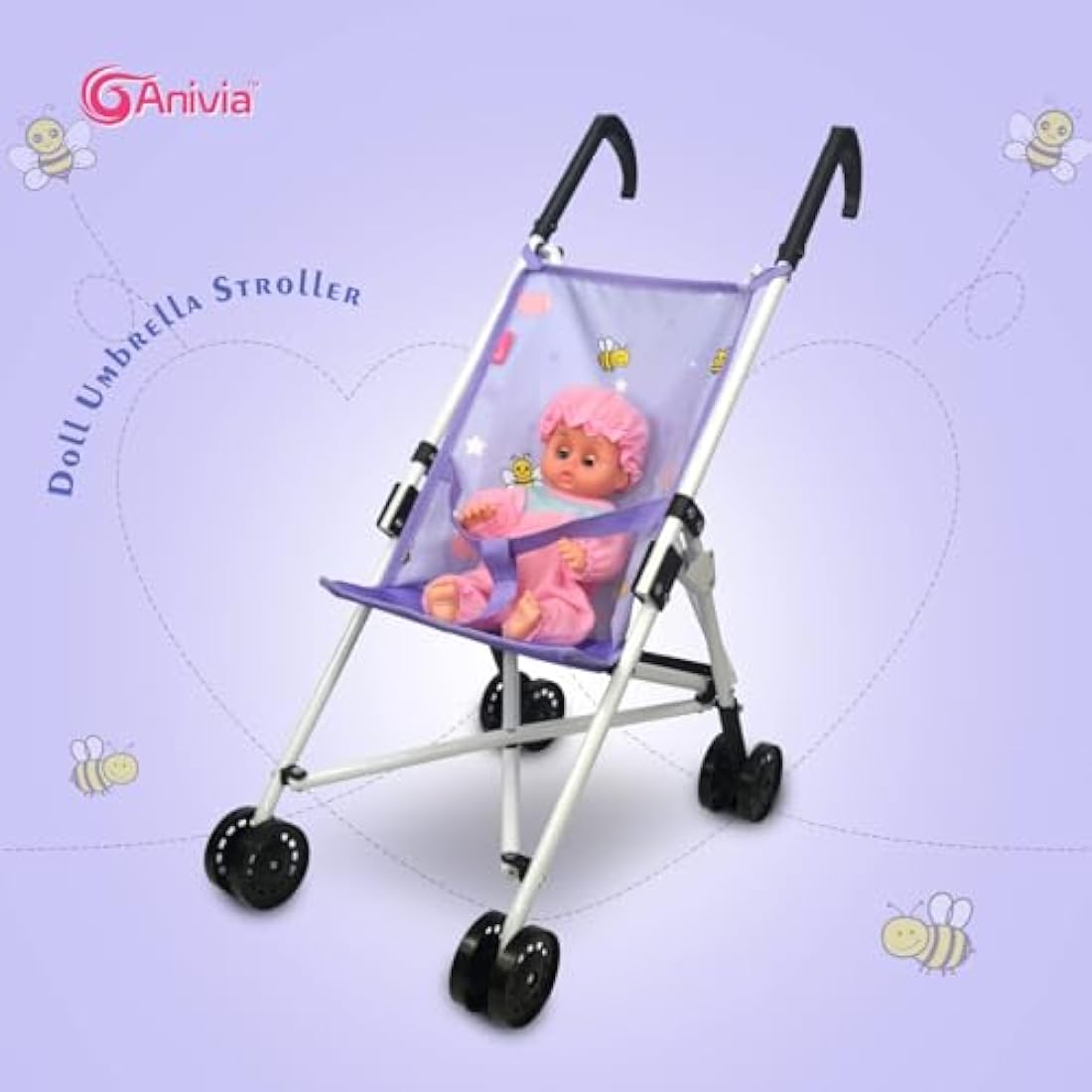 Anivia Baby Doll Collection Doll Stroller Heart Design Gifts for Toddlers and Girls Foldable Doll Stroller Pink Color