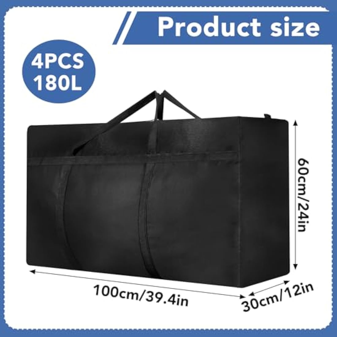 4 Pcs 180L Large Storage Bag, Extra Large Storage Bag with Zips for Moving Storage Clothes Bedding Duvet Quilt Blankets Waterproof Jumbo Storage Bags Moving Totes Christmas Storage Containers