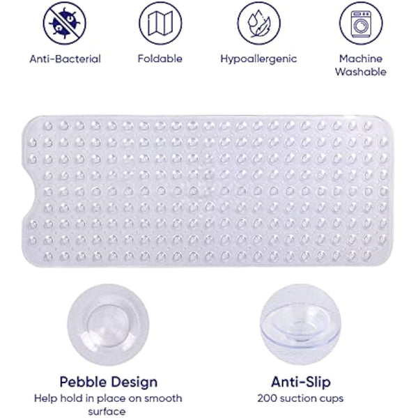 MOONLIGHT20015 Shower Bath Mat Non Slip Anti Mould & Mildew with Strong Suction Cups Grip and Drain Holes Soft Rubber Shower Mats - PVC Bathroom Mat Machine Washable (100x40cm, Clear)