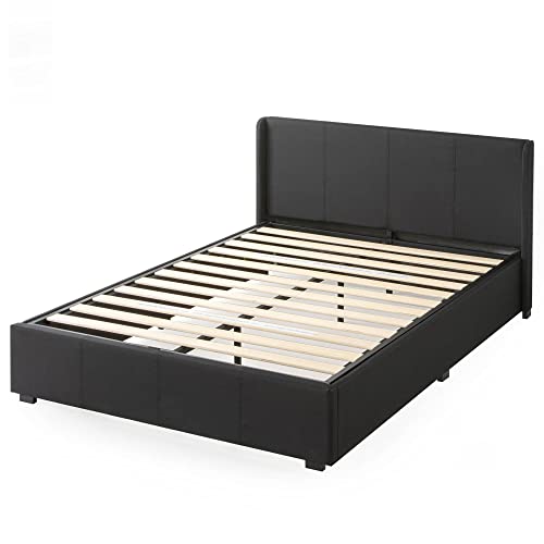 Zinus Maddon Double Bed frame - Bed 135x190 cm - 31 cm Height with Underbed Storage - Upholstered Platform Bed frame - Black
