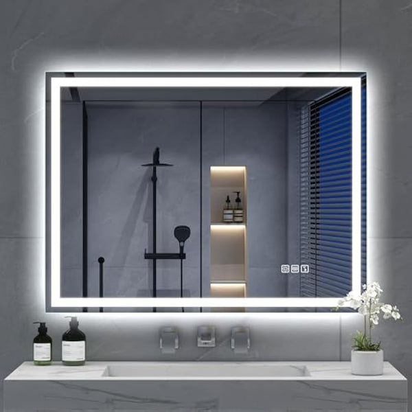 S'bagno Bluetooth-Bathroom-Mirror-with-LED-Lights 800x600mm, LED-Bathroom-Mirror with Defogging Mat, 3000K-6500K, Dimmable, Memory, HD Tempered Glass, IP44 Waterproof, Horizontal/Vertical