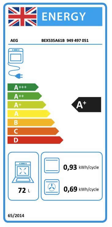 AEG 3000 Series Surroundcook Integrated Oven BEX335011B, 72L Multilevel Cooking, Turbo Grill, Defrost, Led Display, XL Baking Tray, Aqua Clean, Built-in Oven 590x560x550mm, Class A+++ Black