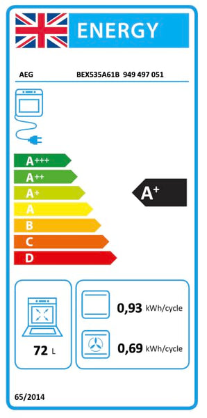 AEG 3000 Series Surroundcook Integrated Oven BEX335011B, 72L Multilevel Cooking, Turbo Grill, Defrost, Led Display, XL Baking Tray, Aqua Clean, Built-in Oven 590x560x550mm, Class A+++ Black