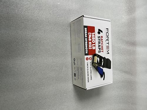 FORTEM Ratchet Straps, 748kg Break Strength, 4 Pack 4.6m x 2.54cm Tie Down Strap Set, 4 Soft Loops, Motorcycle Straps Tie Downs, Cargo Cam Buckles, Rubber Handles, Carry Bag