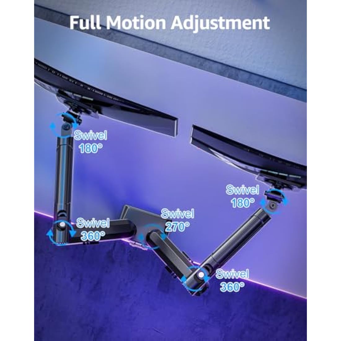 ELIVED Dual Monitor Arm Desk Mount for 13-32 inch Screen, Height Adjustable Double Gas Spring Arm, Gaming Monitor Arm Holds 2-9kg, VESA 75x75 100x100 with C-clamp& Grommet, Freelift Pro Black EV6012B