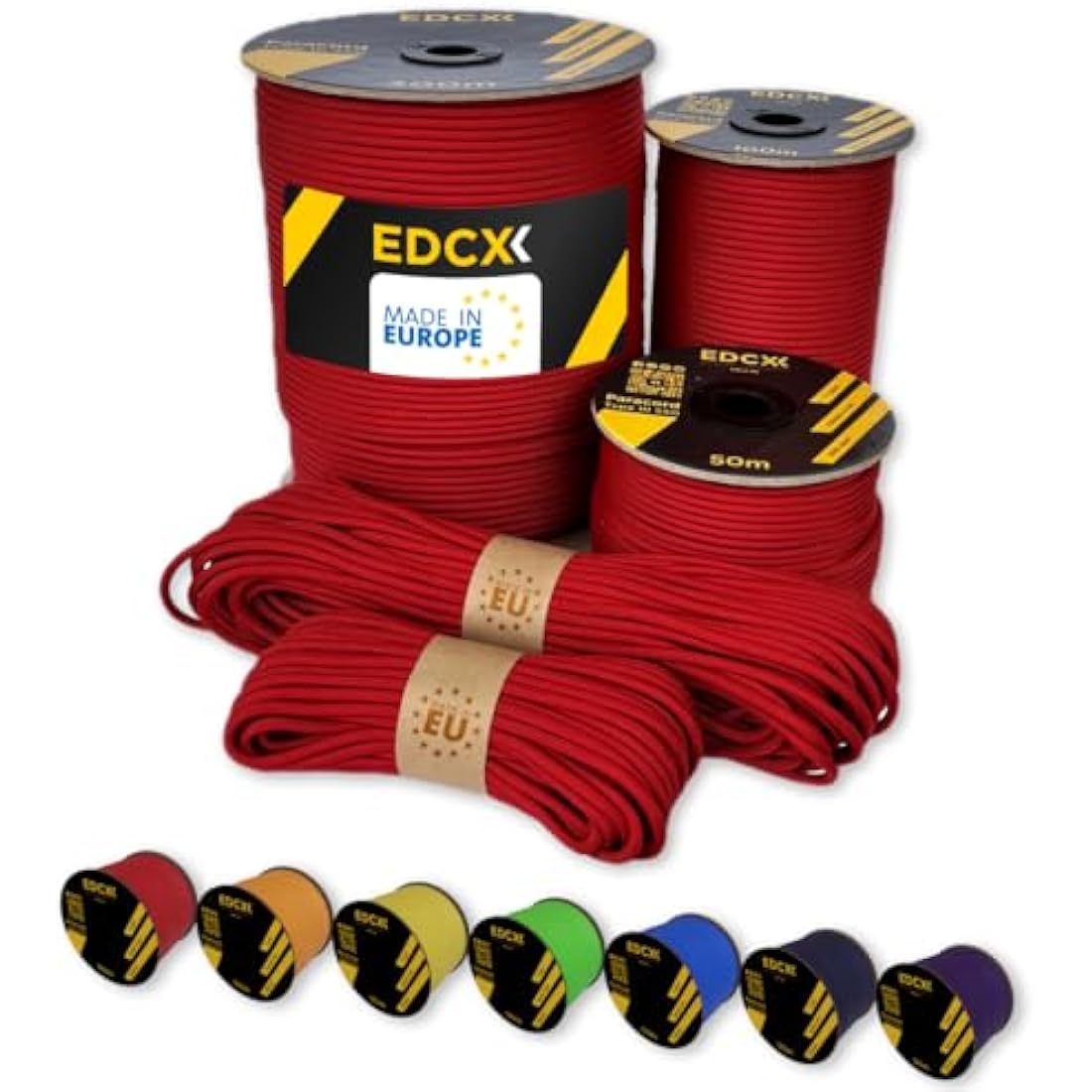 EdcX Paracord 4mm, 35+ Solid Colors (10m, 15m, 30m, 50m, 100m, 300m) | Ideal for Crafting, DIY, Camping, Survival, Outdoor | 100% Nylon Rope 4mm | Tactical Cord 550 Type III