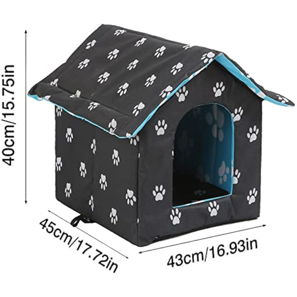 Cat House for Outdoors, Cat House for Winter, Waterproof Outdoor Pet House with Removable Transparent Curtain (Black, L)