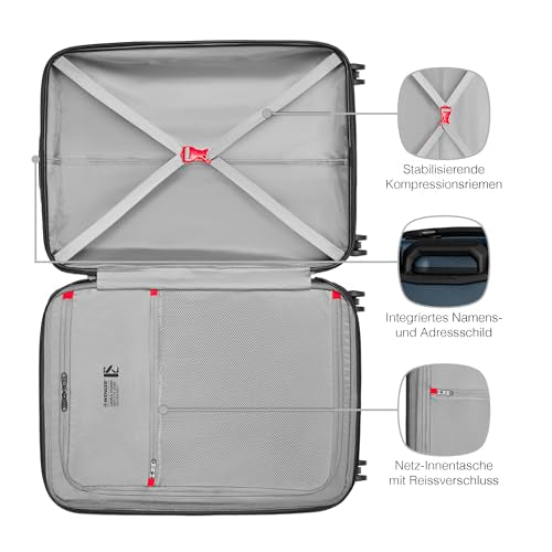 Wenger Prymo Medium hardside case with 4 Wheels, mid-Sized, 59 (67) L, Hardshell, Security Lock, for Men and Women, Travel or Vacation, Black, 612537