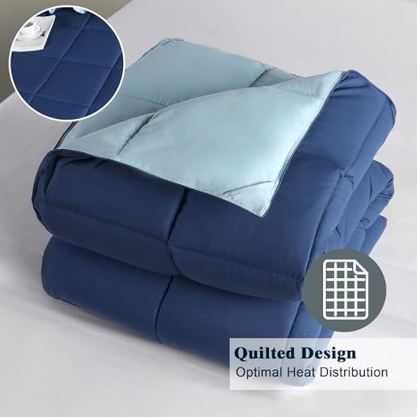 HIG 3 Pieces Navy Blue Coverless Duvet King - 240 x 220cm - Cassette Box Construction - Corner Duvet Tabs - Solid Reversible 10.5 Tog Comforter Set - 100% Down Alternative & Breathable Bedding