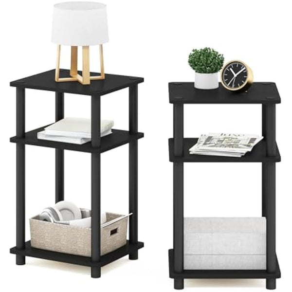 Furinno Just 3-Tier Turn-N-Tube End Table, Side Table, Nightstand, Americano/Black, 2-Pack