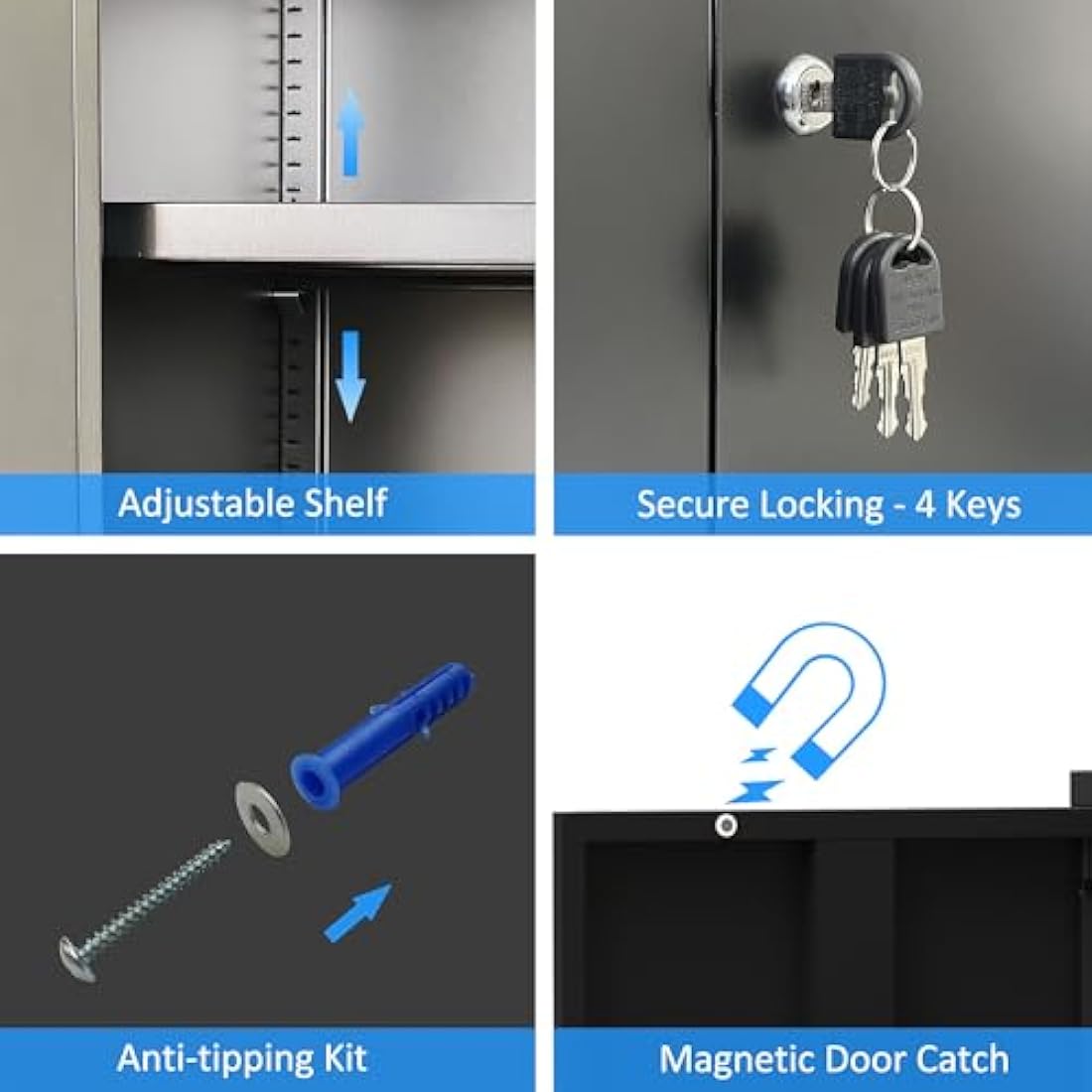 iJINGUR Metal Storage Cupboard with Locking Doors and 2 Adjustable Shelves, Small Lockable Storage Cabinet for Home Office Garage (Black)