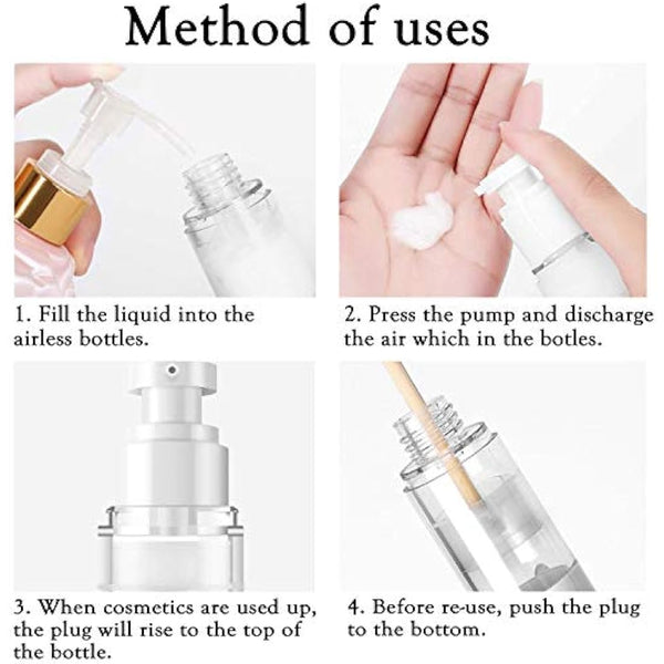 Alledomain 6Pcs Airless Pump Bottle | Refillable Empty Clear Travel Lotion Pump Containers/Vacuum Press Pump Bottles for Foundation, Essence, Lotion (30ml)