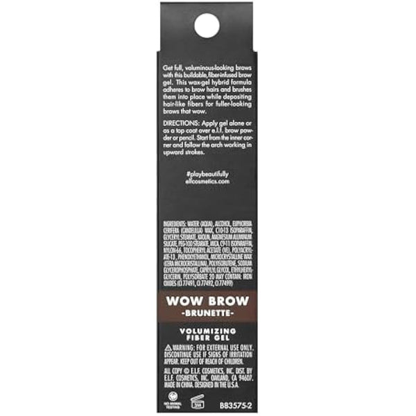 e.l.f. Wow Brow Gel, Volumizing, Buildable, Wax-Gel Hybrid, Creates Full, Voluminous-Looking Brows, Locks Brow Hairs In Place, Brunette, Fiber-Infused 3.5g