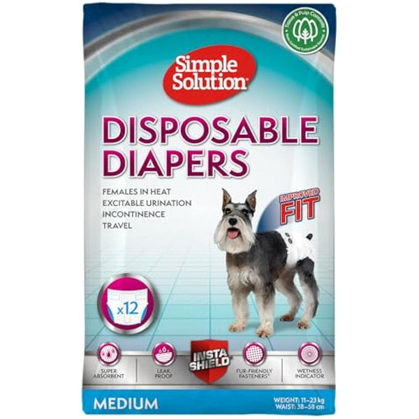 Simple Solution Disposable Dog Diapers for Female Dogs, Super Absorbent Leak-Proof Fit with Wetness Indicator for Excitable Urination, Incontinence or females in heat - 12 pack