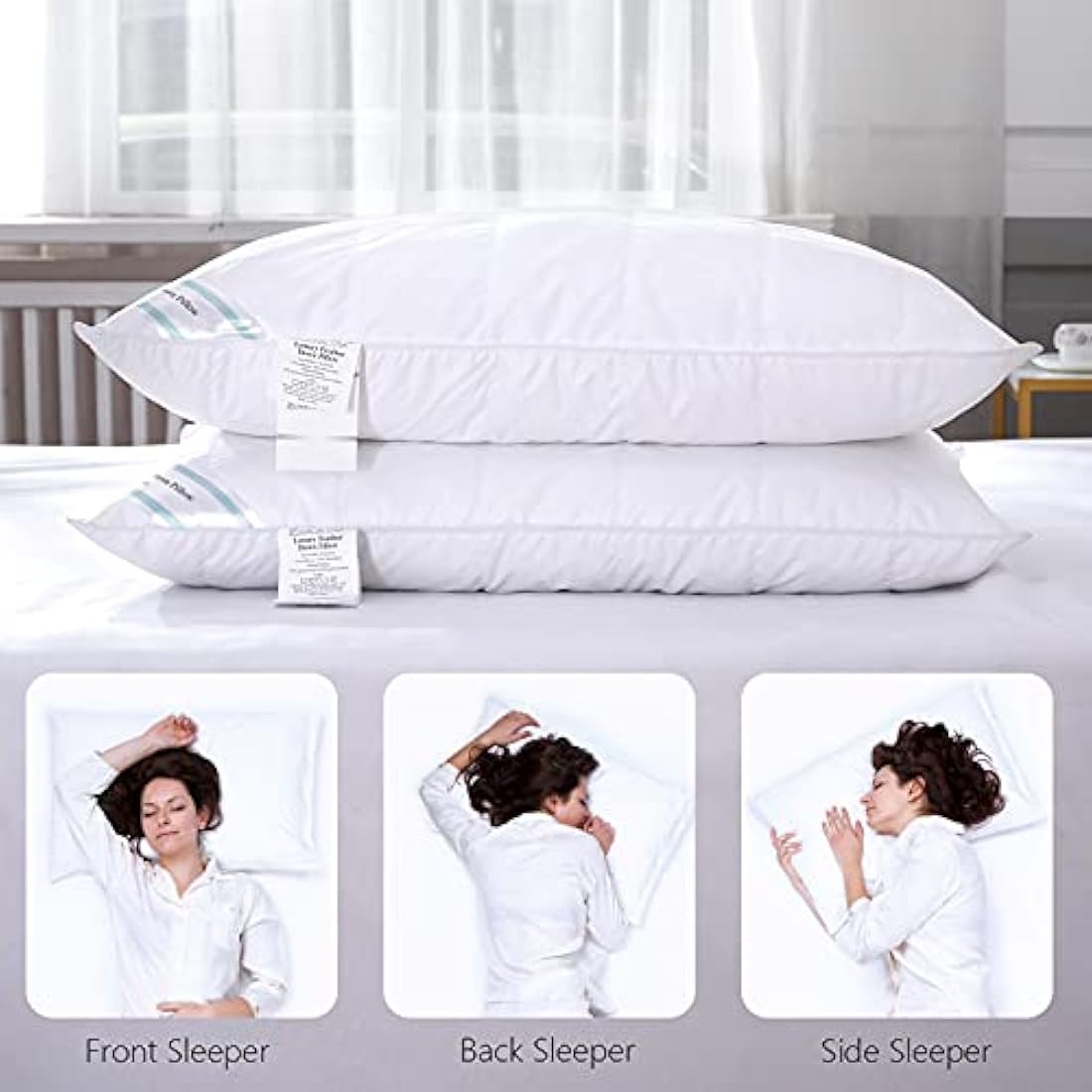 Threads For Bed Natural Feather & Down Pillows Pack of 2, Luxury Sleeping Pillow with Downproof Dual Layer Cover, Medium/Soft Density Support Pillow For Back & Side Sleeper - 19x29