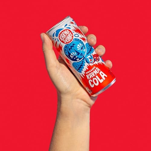 Karma Drinks Karma Cola (250ml x 24 Cans Soft Drink) - Organic, Gluten Free Organic Cola, Natural Ingredients, FairTrade, Vegan Friendly, No GMO, Carbonated Fizzy Drinks 24 Pack
