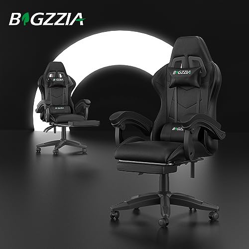 bigzzia Ergonomic Gaming Chair - Gamer Chairs with Lumbar Cushion + Headrest, Height-Adjustable Office & Computer Chair for Adults (without footrest, White)