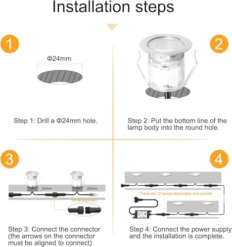 INDARUN Warm White Led Decking Lights Outdoor Waterproof IP67 Ø30MM 12V - Led Plinth Light Kits for Terrace/Patio/Path/Wall/Garden/Decoration, 30 Packs
