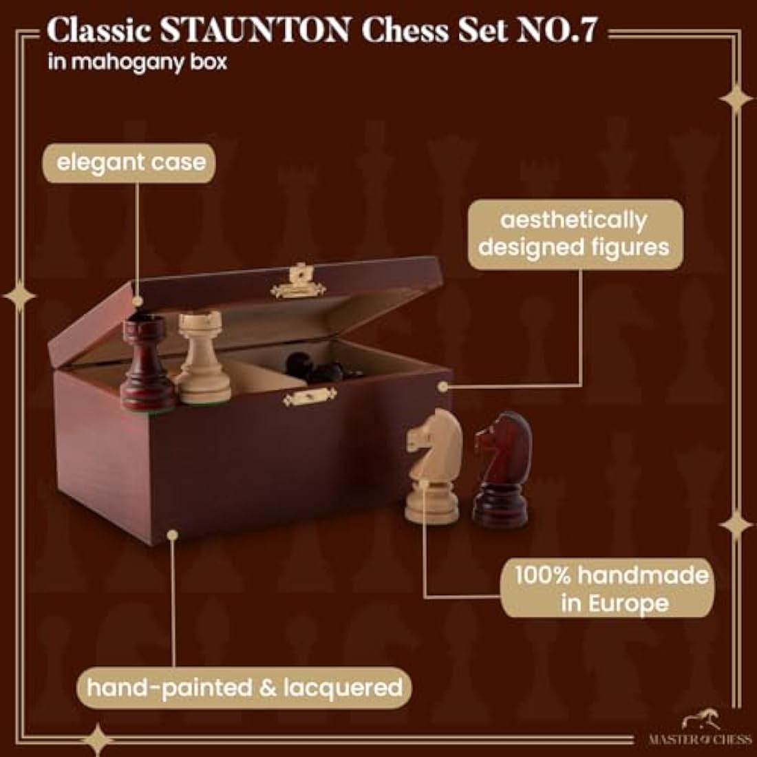 Classic STAUNTON Chess Set NO.7 in Mahogany Box | Master of Chess Wooden Chess Set | Wooden Chess Pieces Only - Handmade Tournament Chess Set Without Chess Table