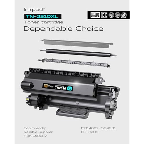 iNKPAD TN2510XL TN2510 Toner Cartridge Compatible with Brother TN-2510 TN 2510XL for Brother HL-L2400DWE DCP-L2665DW DCP-L2627DWE MFC-L2835DW MFC-L2827DWXL DCP-L2627DW DCP-L2627DWXL (2 Black)