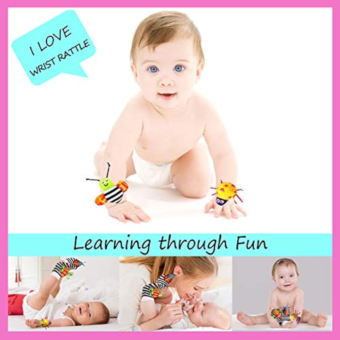 Foot Finders & Wrist Rattles for Infants - Developmental Texture Toys for Babies - Infant Socks & Baby Wrist Rattle - Newborn Toys for Girls Boys 0-3 3-6 6-9 Months