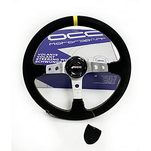 OCC MOTORSPORT OFFSET STEERING WHEEL CLASSIC MODEL PERFORATED LEATHER WITH BLACK ARMS - 90 MM FULL DISH WHEEL - 350MM (14 INCH)