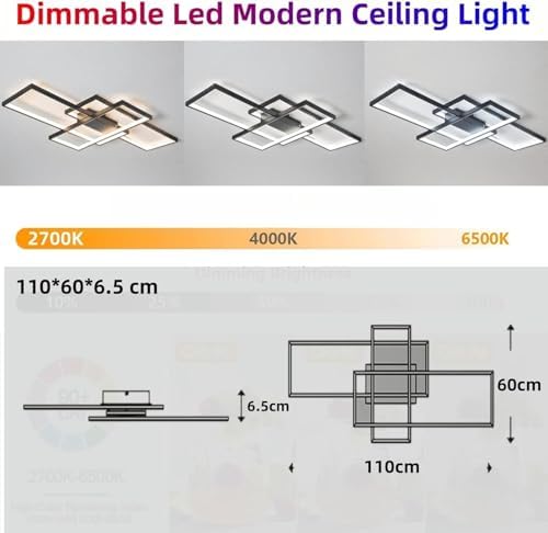 Jsz LED Dimmable Ceiling Light Living Room Lamp with Remote Control Modern Minimalist Ceiling Light Creative Metal Acrylic Design Ceiling Light Lighting Bedroom Decor Lamp (Black, 105CM)