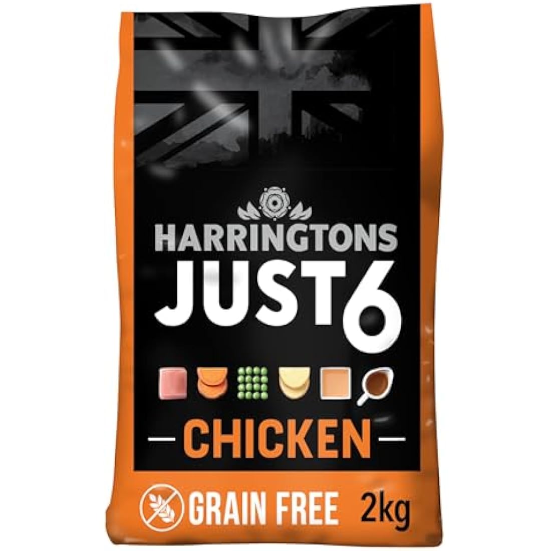 Harringtons Just 6 Complete Grain Free Hypoallergenic Chicken & Veg Dry Adult Dog Food 2kg (Pack of 4) - With Added Fresh Baked Bites