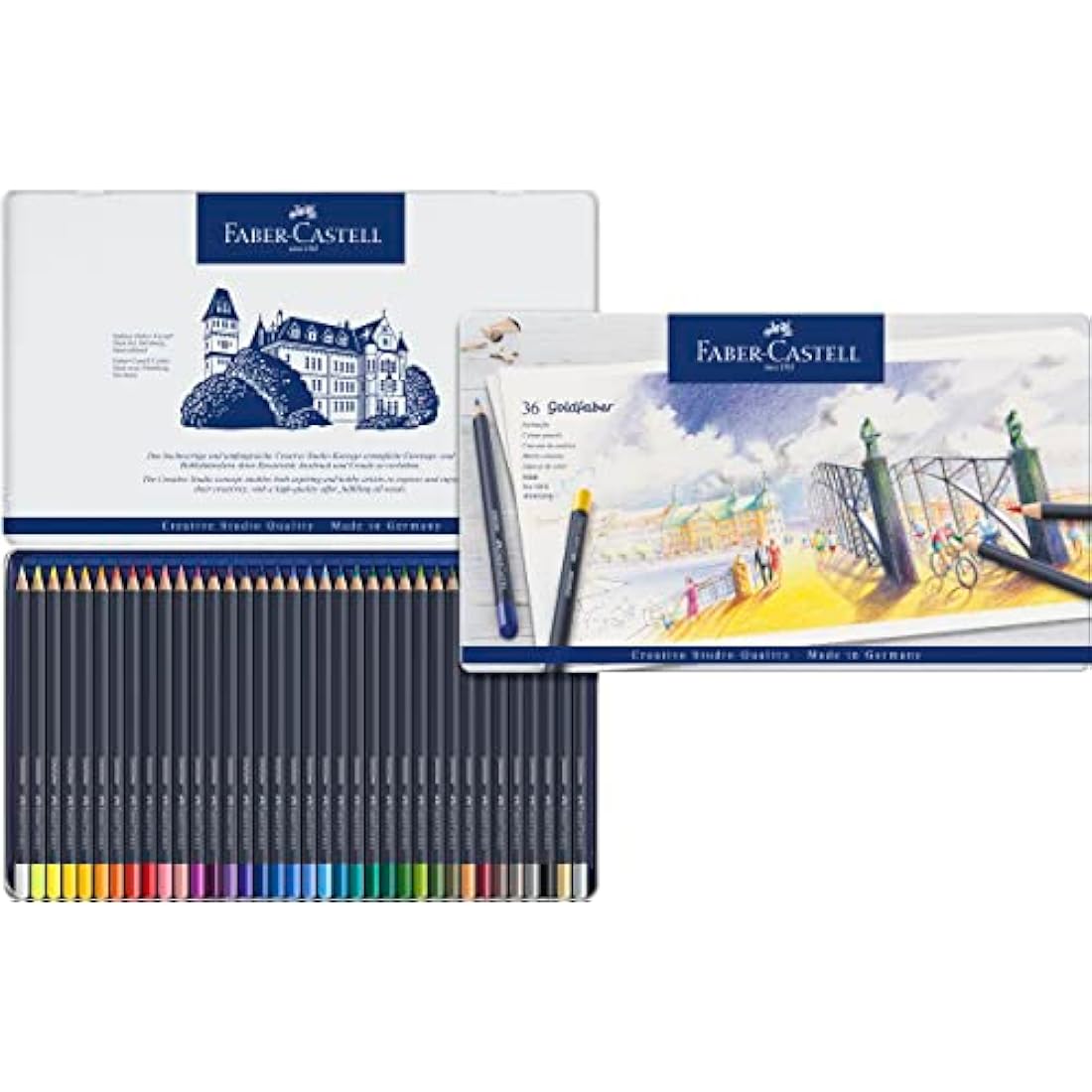 Faber-Castell Creative Studio Goldfaber Colour Pencil, Multicoloured (Multicoloured) Tin Of 36 Pencils, For Art, Craft, Drawing, Sketching, Home, School, University, Colouring