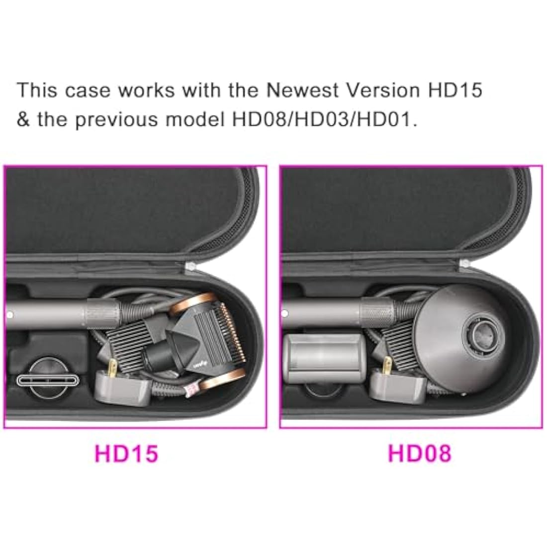 Hard Case for Dyson Supersonic Hair Dryer Iron/Fuchsia-Fits Ful Hair Dryer Accessories & Model HD15/HD08 by RLSOCO（Deep Pink）