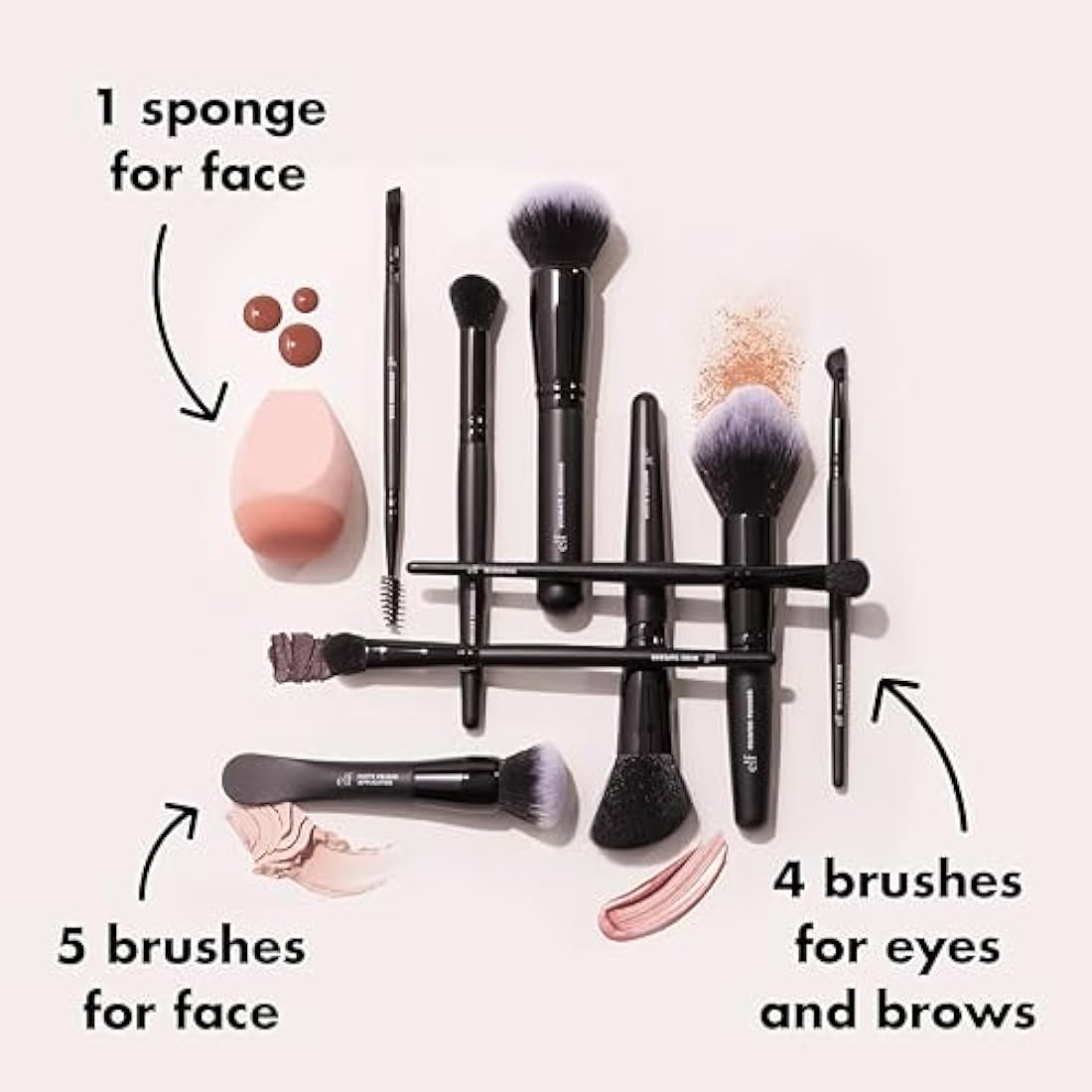 e.l.f. Ten Out Of Ten Brush Set, 10 Piece Brush Kit, Brushes For Face Makeup, Eyes, Brows & More, Made With Synthetic Bristles, Vegan & Cruelty-Free