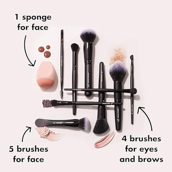 e.l.f. Ten Out Of Ten Brush Set, 10 Piece Brush Kit, Brushes For Face Makeup, Eyes, Brows & More, Made With Synthetic Bristles, Vegan & Cruelty-Free
