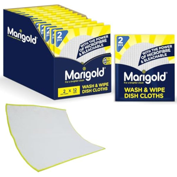 Marigold Wash and Wipe Kitchen Cloth, 12 Packs of 2 Cloths, White