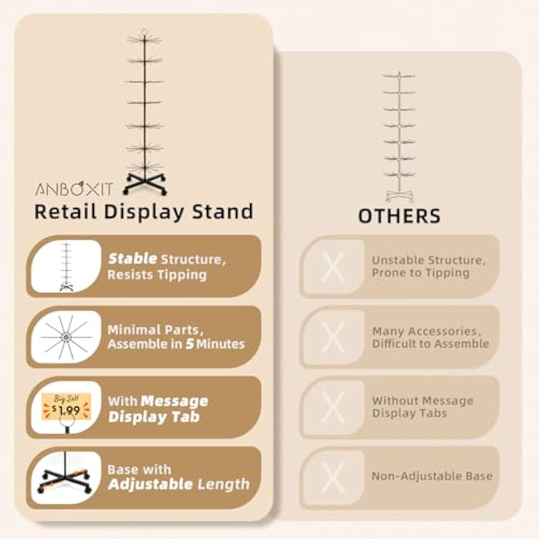 ANBOXIT Retail Display Rack, Rotating Display Rack for Jewelry Vendor Events & Stores, 7 Tier Movable and Adjustable 1 PCS - Black