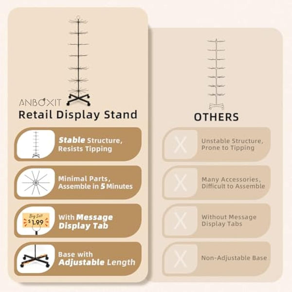 ANBOXIT Retail Display Rack, Rotating Display Rack for Jewelry Vendor Events & Stores, 7 Tier Movable and Adjustable 1 PCS - Black
