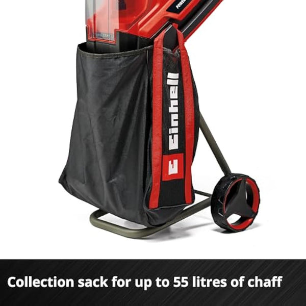 Einhell Power X-Change Cordless Garden Shredder - 3 Reversible Steel Blades, 25mm Branch Capacity, Large 55L Collection Sack - REDAXXO 36/25 Battery Powered Mulcher for Leaves and Branches